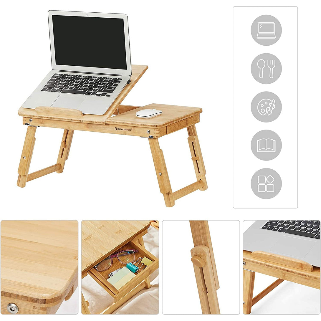 SONGMICS Výškovo nastaviteľný stolík na notebook, skladací bambusový stolík, 5 x (21-29) x 35 cm-Vashome.sk