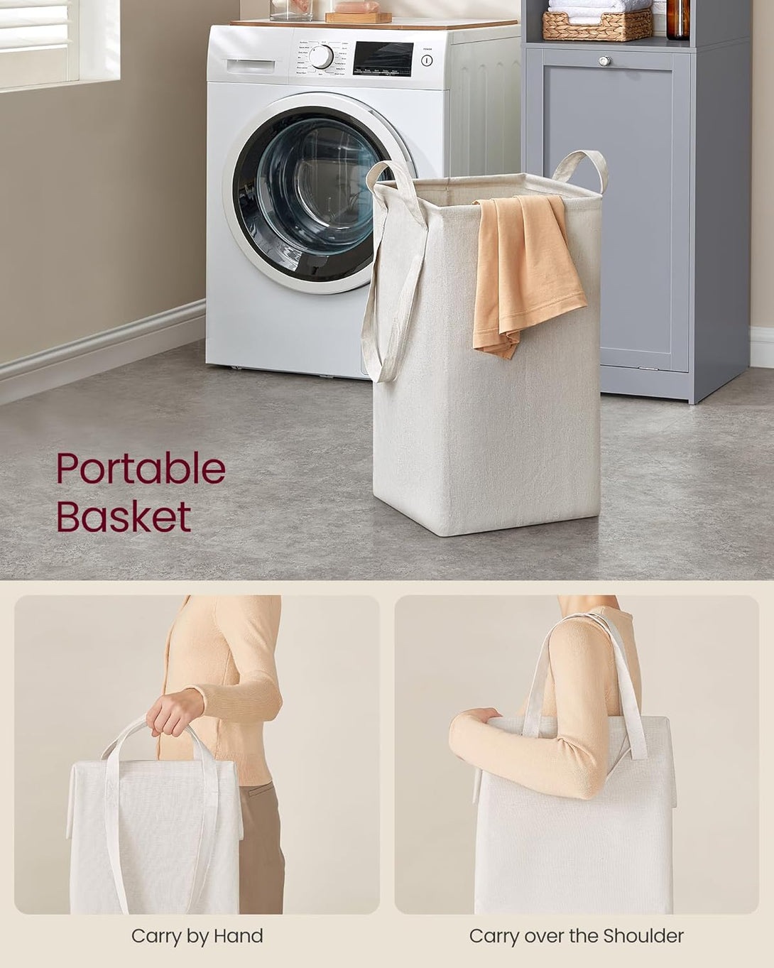 Vysoká kúpeľňová skrinka, skrinka s košom na prádlo, sivá farba-Vashome.sk