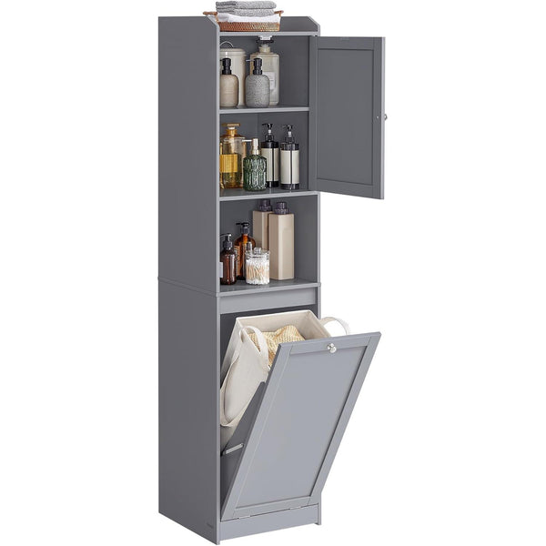 Vysoká kúpeľňová skrinka, skrinka s košom na prádlo, sivá farba-Vashome.sk