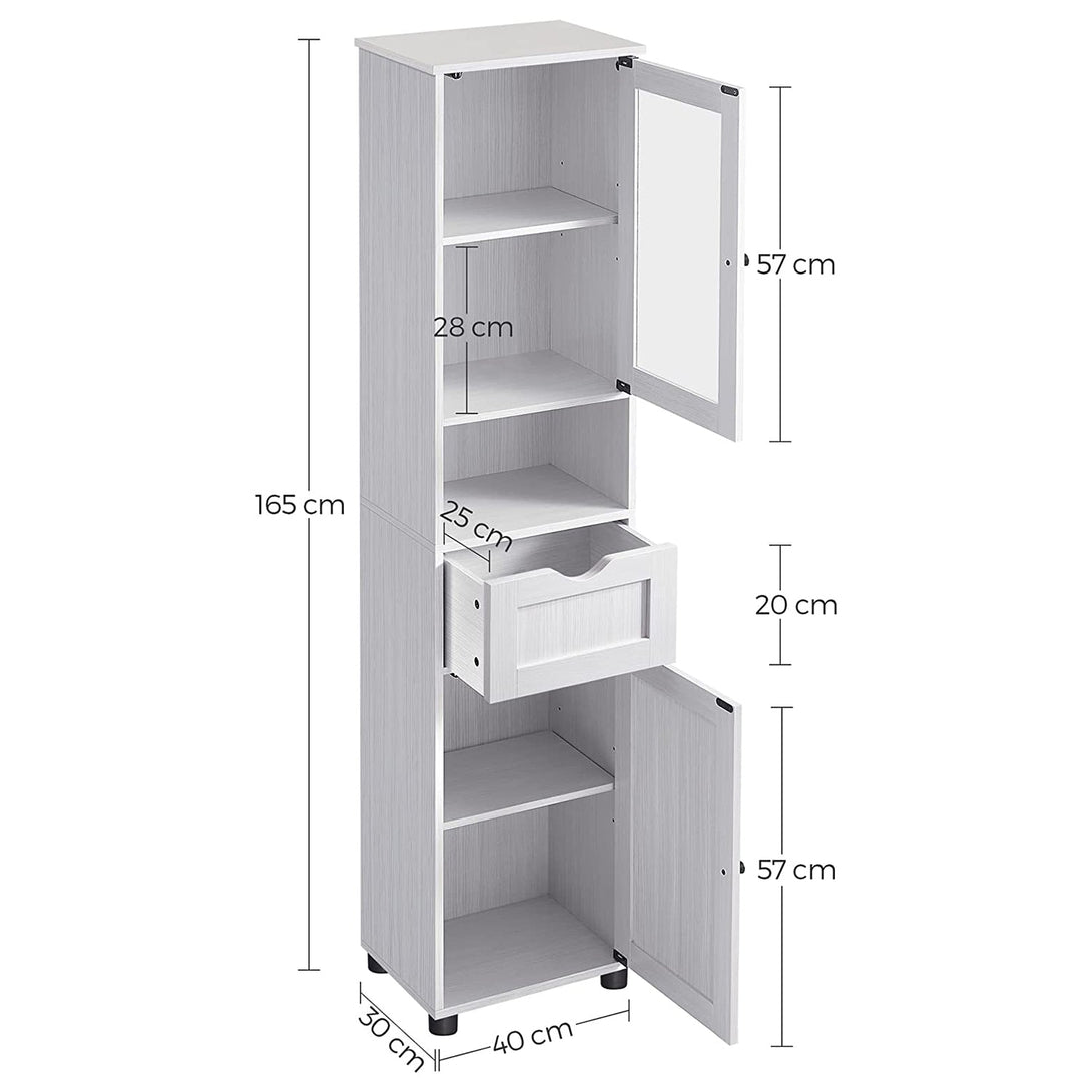 Vysoká kúpeľňová skrinka, so sklenenými dvierkami, svetlosivá farba | VASAGLE-Vashome.sk