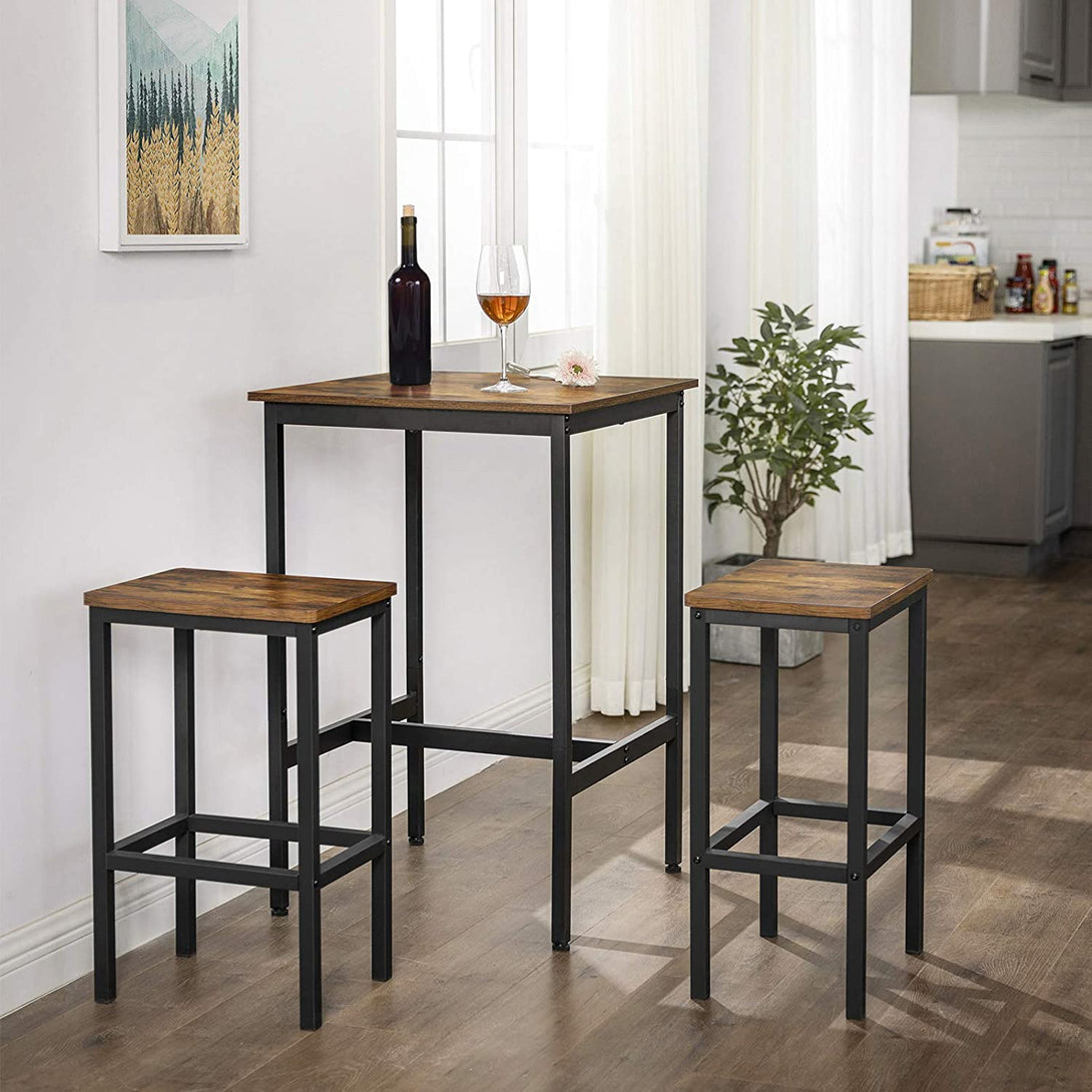 Vysoký barový stôl, štvorcový, jedálenský stôl, 60 x 60 x 90 cm, rustikálny hnedý a čierny-Vashome.sk