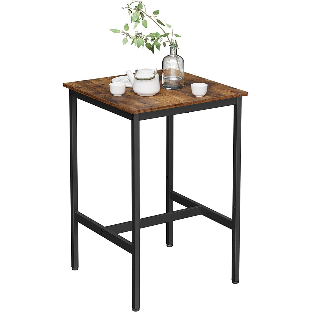 Vysoký barový stôl, štvorcový, jedálenský stôl, 60 x 60 x 90 cm, rustikálny hnedý a čierny-Vashome.sk