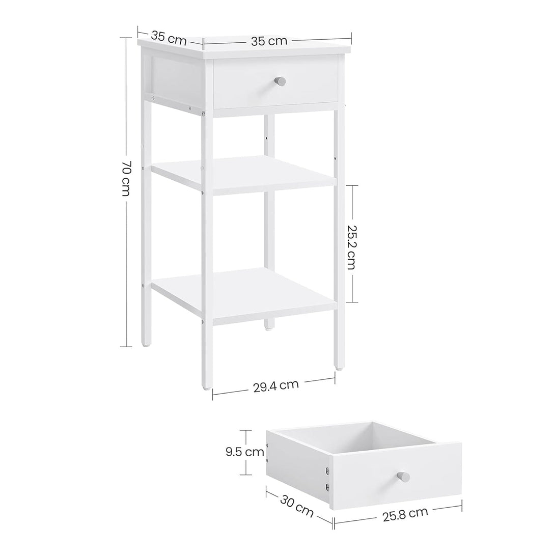 Vysoký nočný stolík s jednou zásuvkou a 2 otvorenými priehradkami, biely | VASAGLE-Vashome.sk