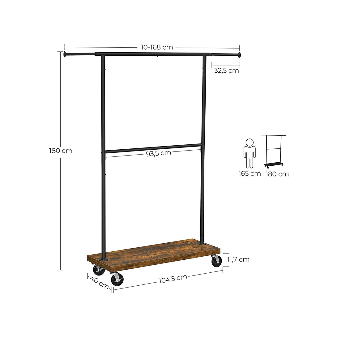 Výsuvný stojan na oblečenie, (110-168) x 180 x 40 cm, rustikálny hnedý, čierny-Vashome.sk