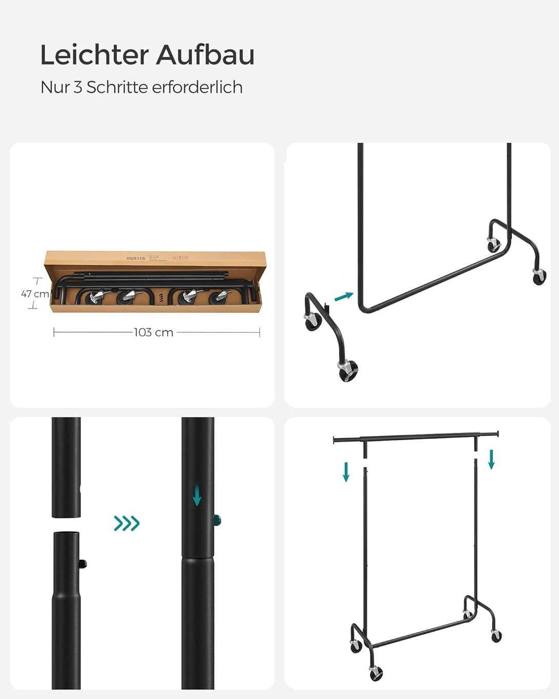 Výsuvný vešiak na šaty na kolieskach s vysokou nosnosťou, 130 kg, čierny-Vashome.sk