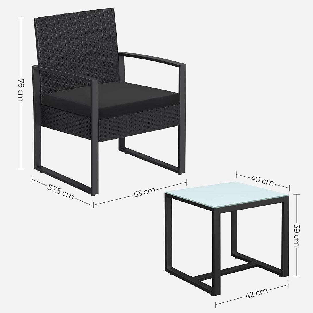 Záhradný polyratanový set, stôl a 2 ks stoličky, čierny-Vashome.sk