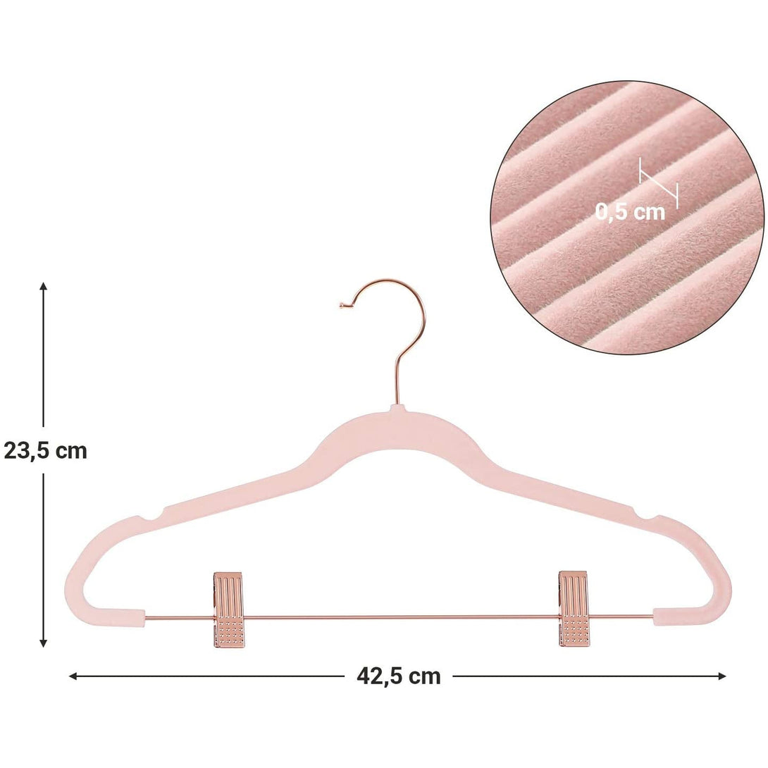 SONGMICS Zamatový vešiak, 24 ks, 42,5 cm držiak na nohavice s nastaviteľnými sponami, Rosegold-Vashome.sk