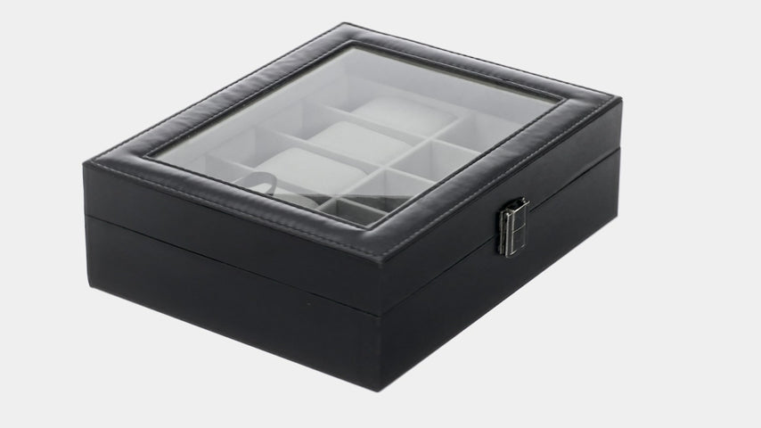 Uzamykateľný box na hodinky so skleneným vekom pre 10 ks hodiniek, čierny | SONGMICS
