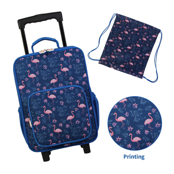 Detský kufor BONTOUR s 2 kolieskami, textilný, so vzorom Flamingo-Vashome.sk